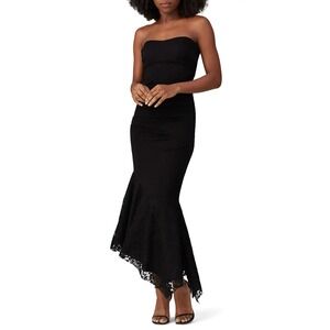 B9 Nicole Miller Mermaid Dress 2 Black Strapless Lace Hem Cocktail